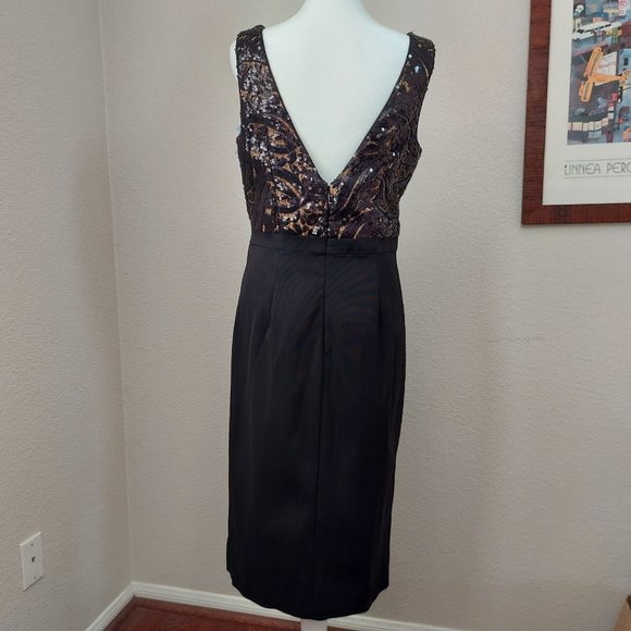 NWT Monique LHuillier Black Sleeveless Dress with Sequin Lace Upper Sz 8 - Picture 5 of 17